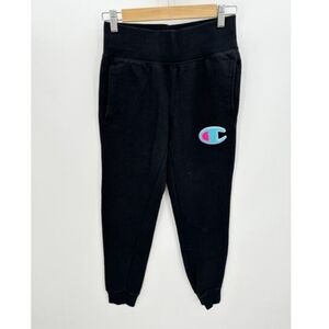 Champion REVERSE WEAVE CHENILLE  Black Sweatpants with Big C Logo